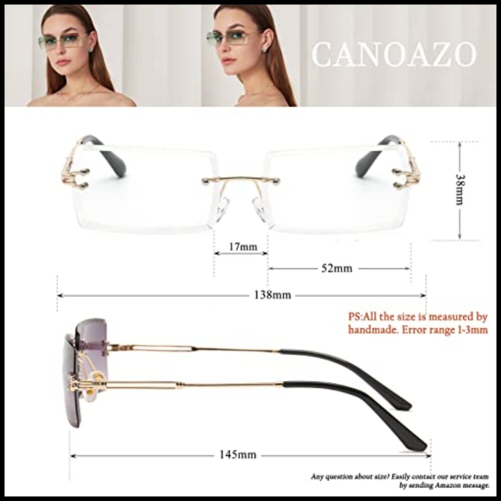 Rimless Rectangular Sunglasses Retro Frameless Y2… - image 6